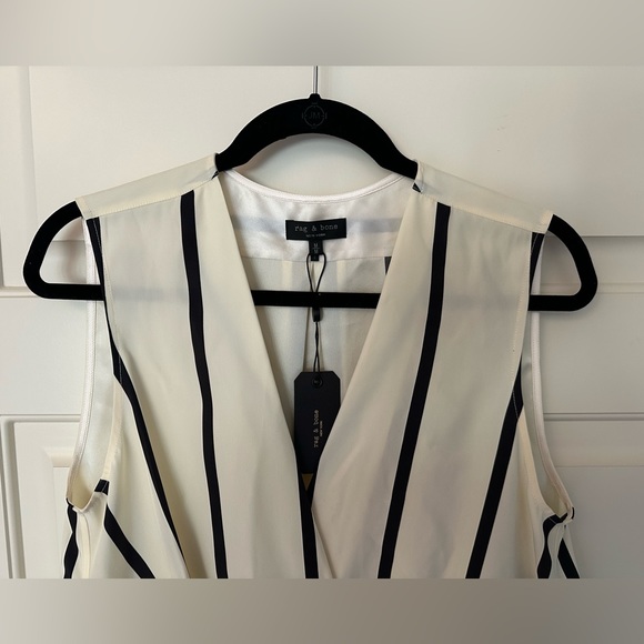 Rag & Bone Beige Stripe Sleeveless Victor Blouse NWT - Picture 3 of 8